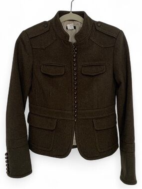 Y2K J. Crew Olive Green Military-Style Buttoned Blazer